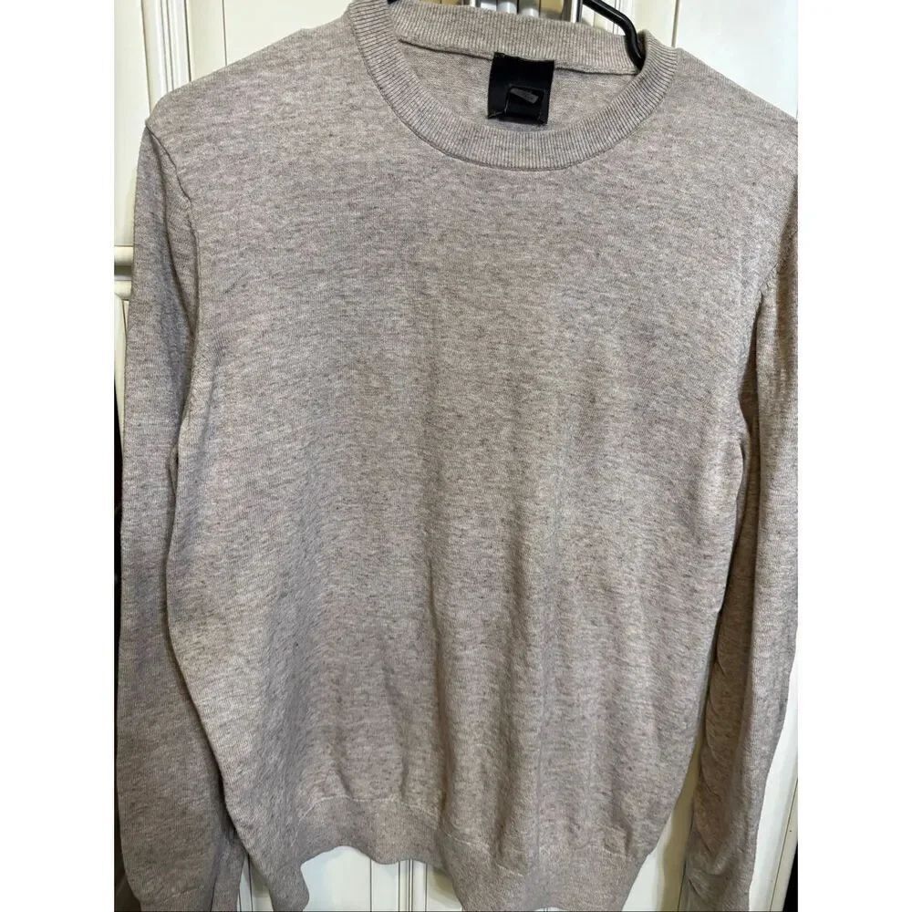 H&M Men's Cotton Knit Crew Neck Long Sleeve Pullover Sweater Beige Size Large